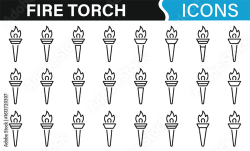 Set of Fire Torch Icons for Graphic Design and Illustrations
