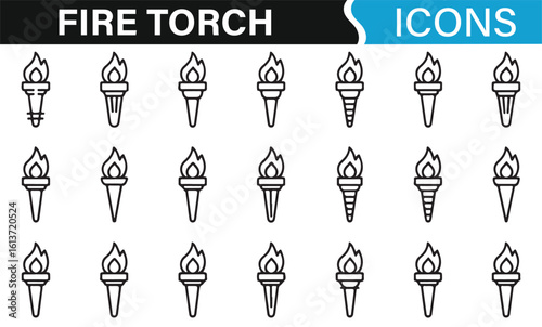 Collection of Fire Torch Icons for Branding and Design Projects