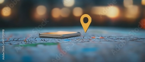 Smartphone Navigation and Geolocation Concept with Map Pin Marker on Digital Map for Modern Location Tracking