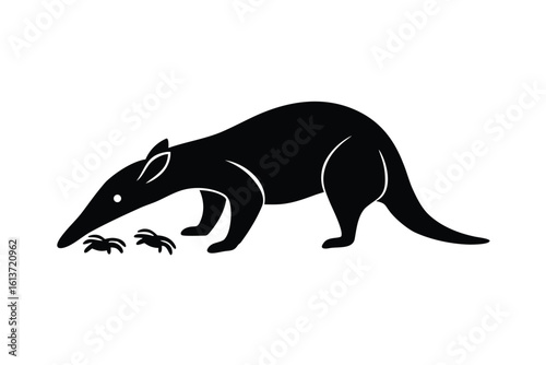 Anteater Sniffing Plastic Ants with Disgust on a White Background