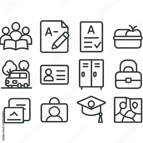 Set of school-related line icons for education and learning