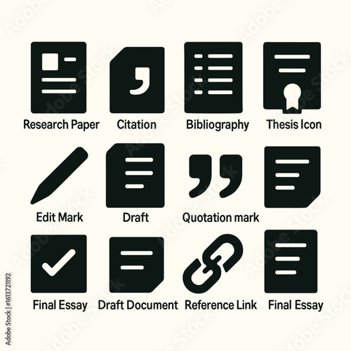 Set of academic writing and documentation outline icons