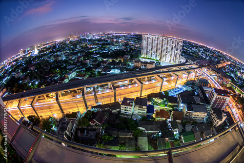 Photography Skyline view of Bangkok business district at sunset