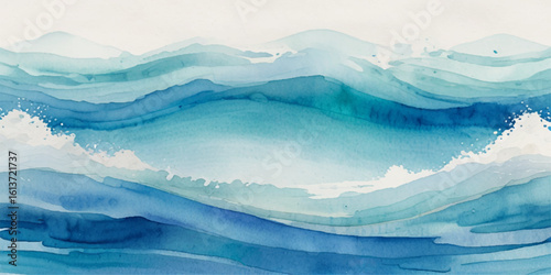 Beautiful soft blue sea water, ocean wave background. Soft blue and white hand printed creative marble texture ocean background.	