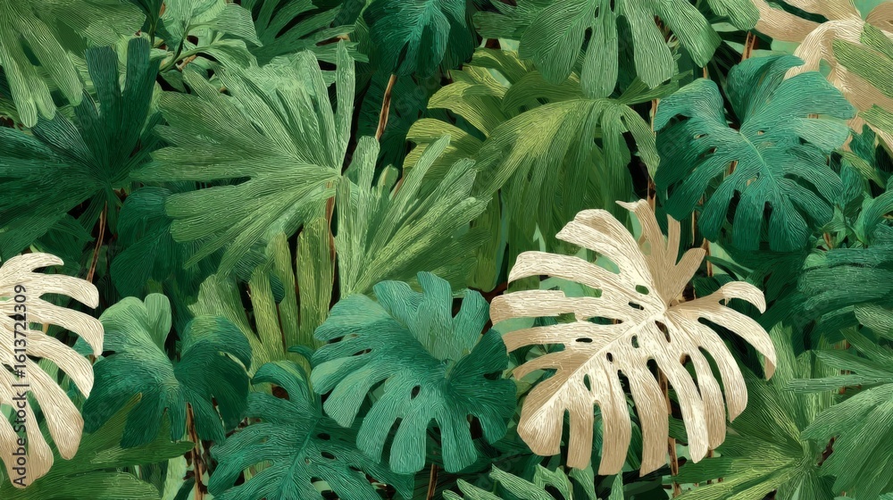 Fototapeta premium Lush Green Tropical Leaves Seamless Pattern