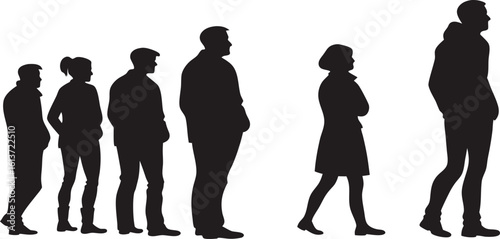 Silhouettes of people of varying heights standing in a line