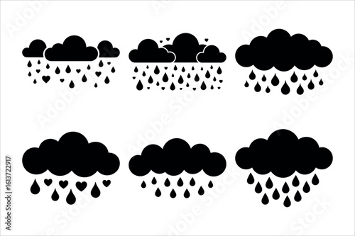 Black clouds raining drops and hearts raindrops weather