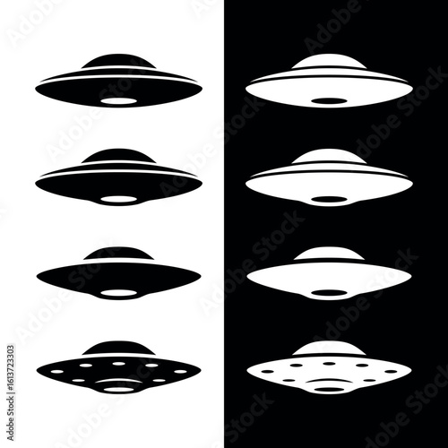 UFO icon. Symbol of fantasy, mysticism or space.Flying saucer, attribute of an alien or extraterrestrial civilization. Spacecraft.