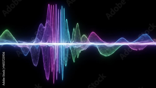 Abstract Colorful Neon Waveforms on Black Background