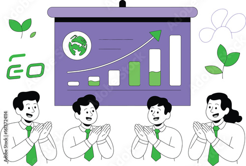 Environmental Business Growth Presentation with Applauding Team Members Illustration