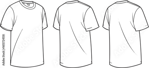 Fashion design sketch of a basic t shirt from front side and back
