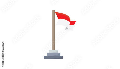 Indonesian red and white flag on pole vector illustration
