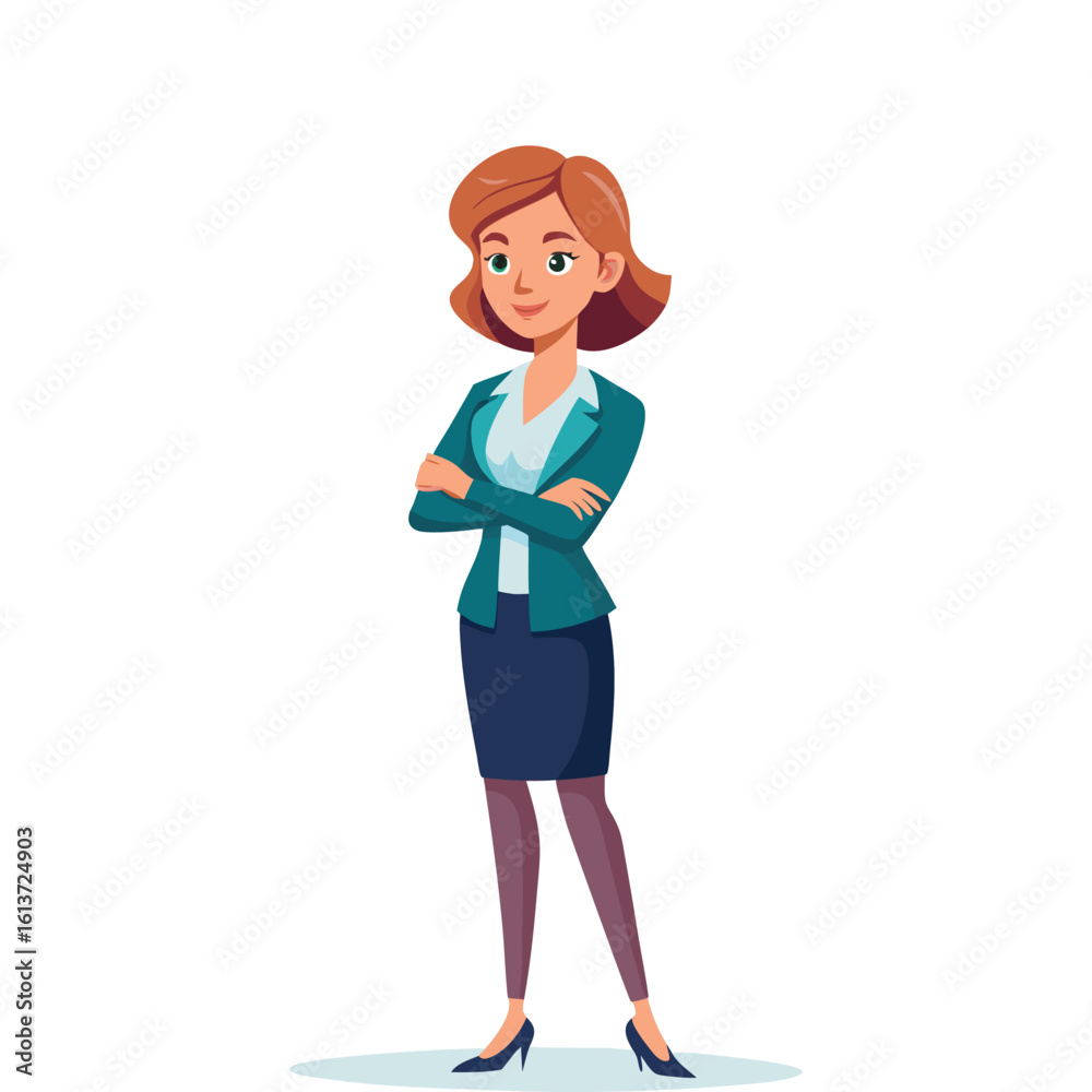 Confident Woman Boss Standing with Arms Crossed Vector Illustration – Empowering Female Leadership, Corporate Success, Businesswoman Pose, Clean White Background, Professional Workplace Concept Confident Woman Boss Standing with Arms Crossed Vector Illustration – Empowering Female Leadership, Corporate Success, Businesswoman Pose, Clean White Background, Professional Workplace Concept