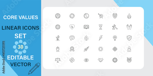 Core Values Linear Icons Set Thirty Editable Vector Icons