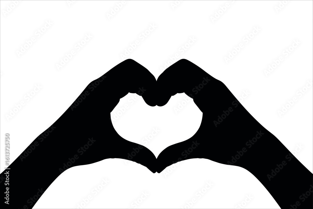 Fototapeta premium Black heart shape formed by hands love gesture