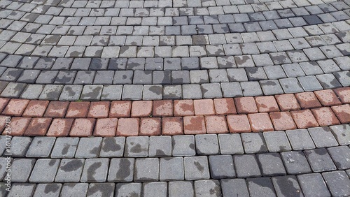 Circular Paving Stones with Red Accent