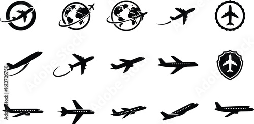 
Airplane icons set, aviation vector collection, aircraft travel symbols, global flight logo design, cad drawing flat vector illustration
