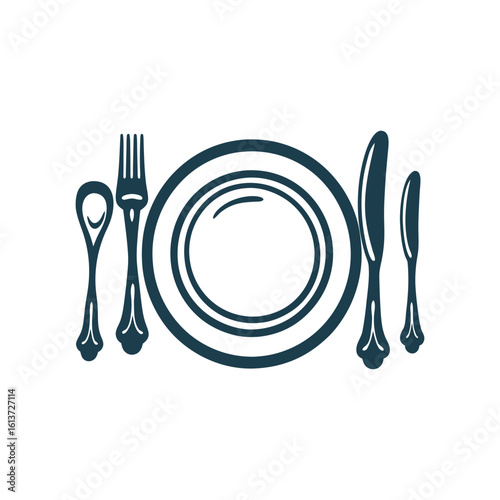 Elegant Place Setting Plate Fork Knife Vector Table Setting A place setting with plate fork and knife