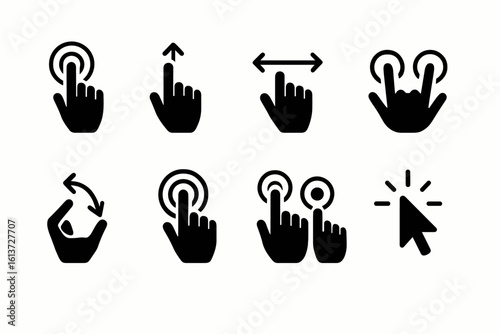 Set of black touch gesture icons for touchscreen devices