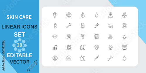 Editable Vector Skin Care Linear Icons 30 Beauty Set Design