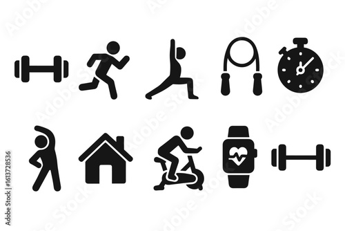 Set of black outline icons for fitness and exercise activities