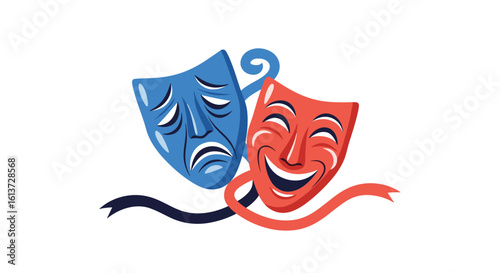 The symbolic representation of theatrical masks conveying the duality of human emotion and dramatic expression
