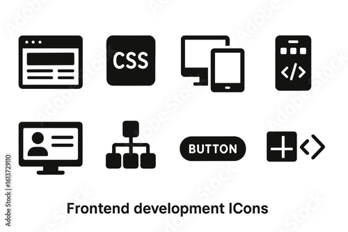 Set of black outline icons for frontend development on white background