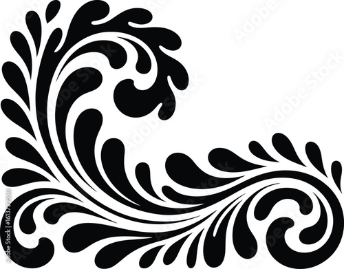Elegant black swirls and flourish curved scroll ornate decorative design element, Abstract Tribal Style Motifs ornament isolated on transparent background

