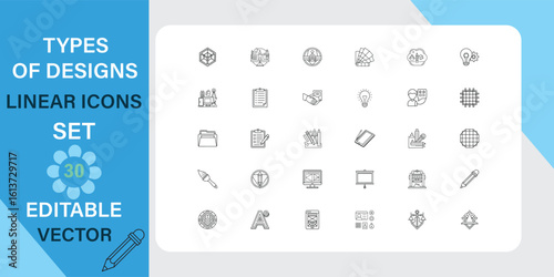 Collection of modern minimalist linear icons for design and technology concepts