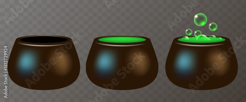 Cauldron of green potion. The witch's cauldron. Vector clipart