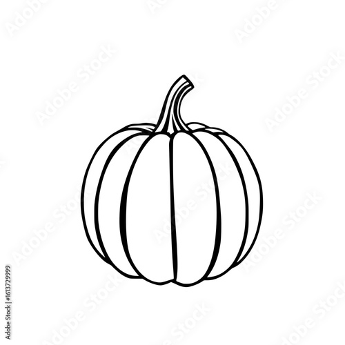 Simple Line Art Pumpkin: Autumn Harvest Icon - Perfect for Fall Designs, Thanksgiving & Halloween Projects.  Black and White Minimalist Vector Illustration.