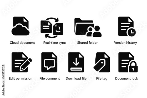 Set of black minimalist document-related icons in flat style