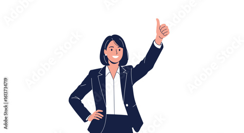 Confident professional woman giving a thumbs up gesture with a smile illustrating success and positive feedback in a business setting