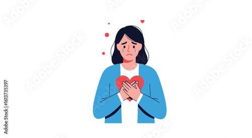 Feeling heartbroken and sad a woman holding her chest in pain experiencing emotional distress and grief