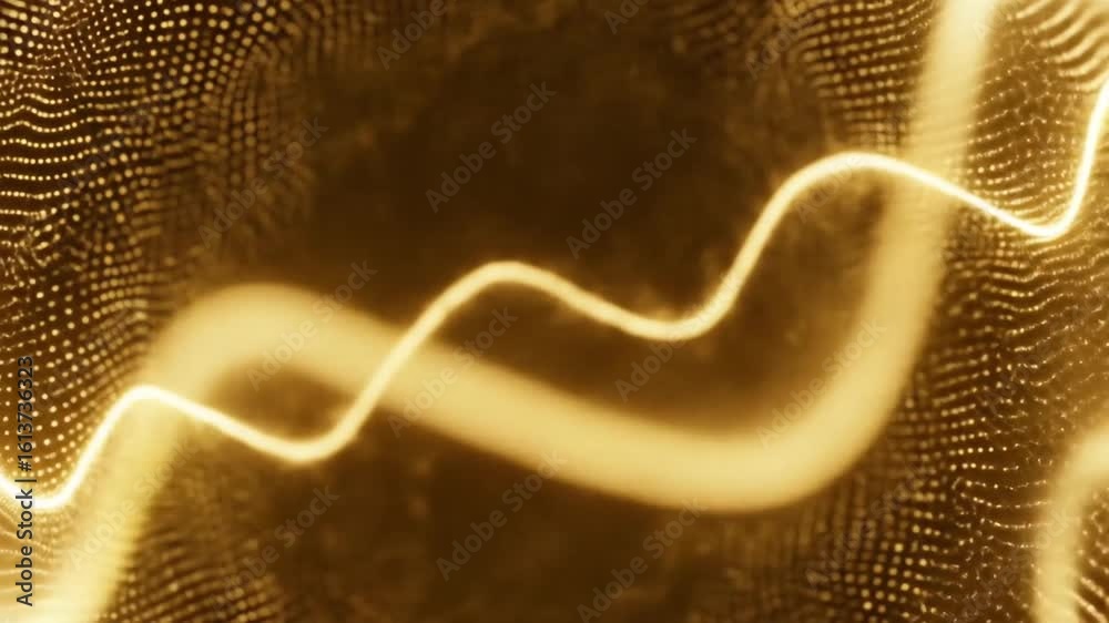 Abstract golden background with a glowing, curved, and wavy line pattern, creating a dynamic and flowing effect.