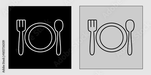 restaurant or eating place icon showing a plate, fork and spoon, as a symbol of food or eating place.