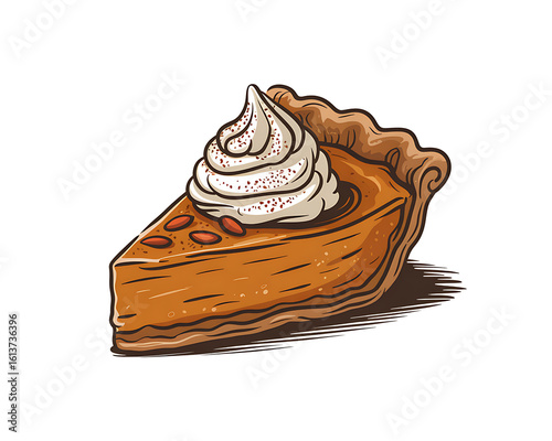 Pumpkin Pie Slice with Whipped Cream Illustration – Fall Dessert Clipart