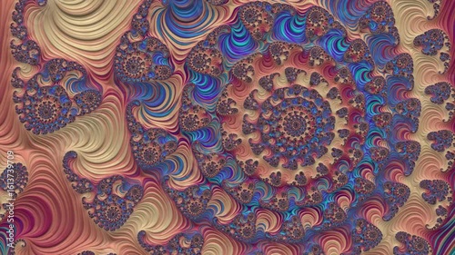 Hypnotic fractal spiral with swirling abstract patterns and deep earthy colors in endless motion