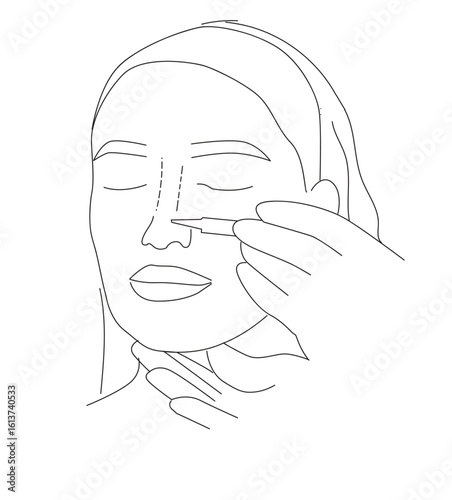 line art. facial injections.Beauty Injection. Doctor hands in gloves with syringe.