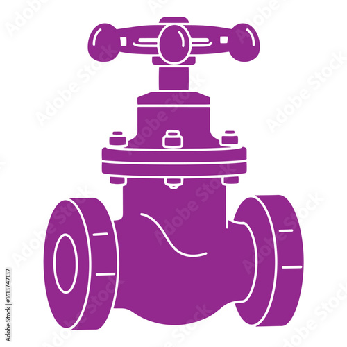 Vector illustration of a purple industrial gate valve used for fluid control and regulation