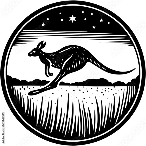 Kangaroo Silhouette Jumping Across Glowing Horizon