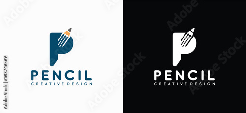 Modern vector logo design of the letter P with a pencil combination