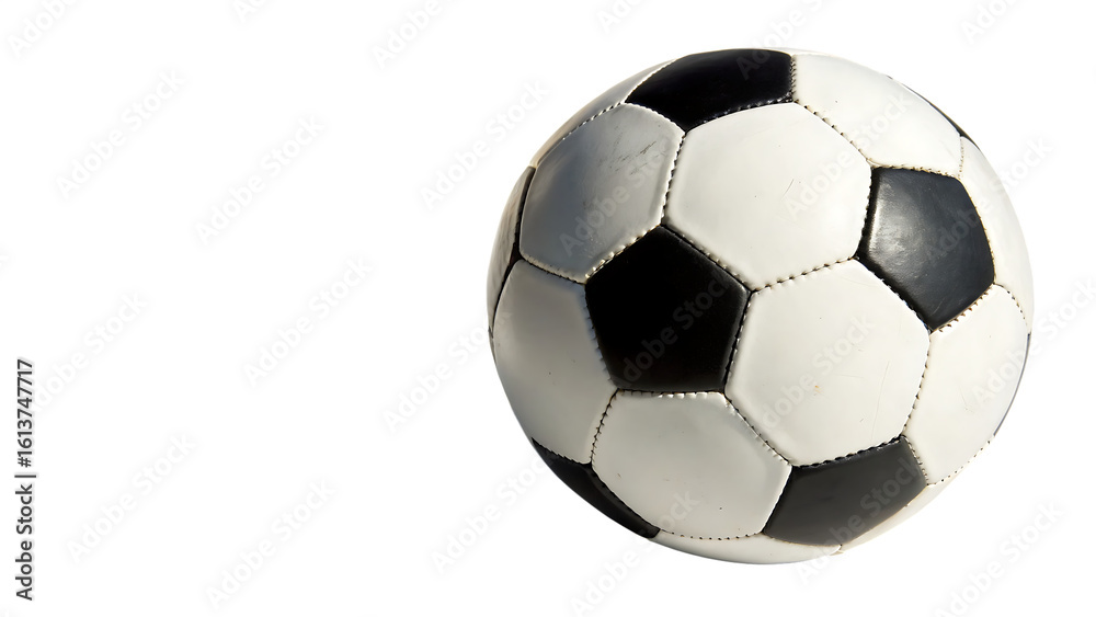 Fototapeta premium Soccer ball and ground shadow isolated on white background PNG. AI GENERATED.