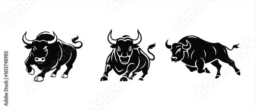 bull, cow vector set illustration on white background, bull silhouette vector icon logo.