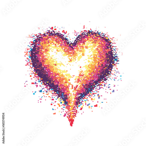 Pixelated Heart With Vibrant Colors. Symbol Of Love And Passion In Digital Art Isolated On Transparent Background