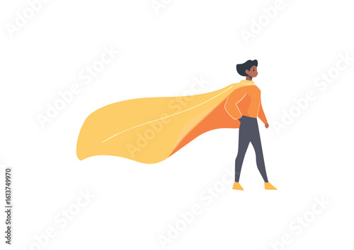 Confident superhero woman wearing a cape walking forward vector illustration isolated on white background concepts for leadership feminism and girl power