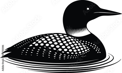 Loon bird silhouette, waterfowl line art, minimal wildlife drawing, floating bird vector, elegant nature illustration