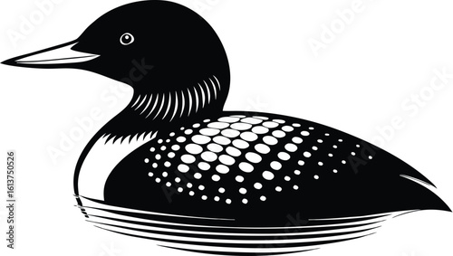 Loon bird silhouette, waterfowl line art, minimal wildlife drawing, floating bird vector, elegant nature illustration