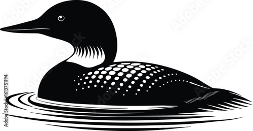 Loon bird silhouette, waterfowl line art, minimal wildlife drawing, floating bird vector, elegant nature illustration