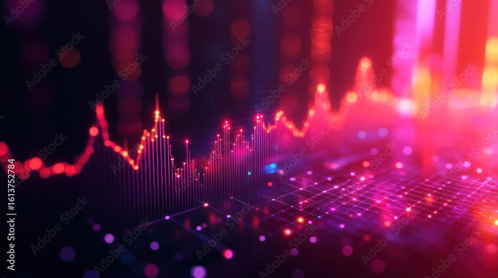 Modern financial visualization with glowing graph lines and information nodes Modern financial visualization with glowing graph lines and information nodes